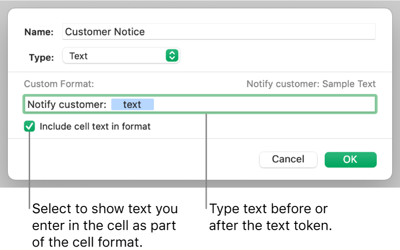 Custom text cell format.