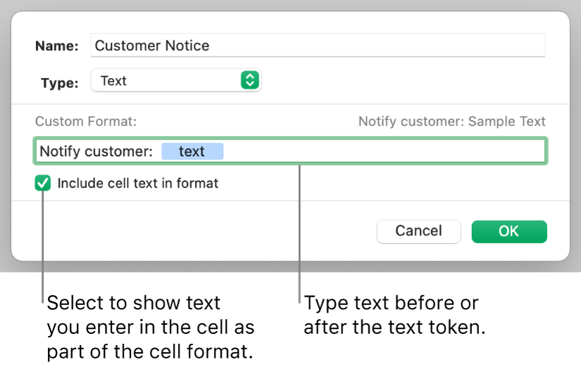 Custom text cell format.