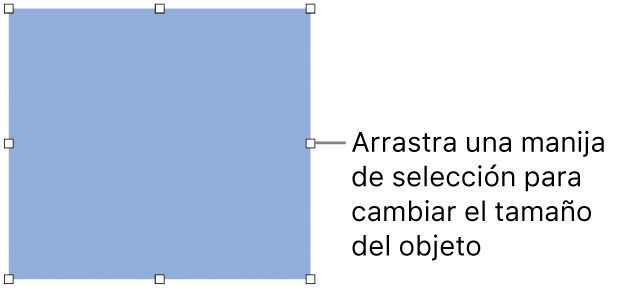 Un objeto con cuadrados blancos en su borde para cambiar el tamaño del objeto.