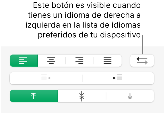 El botón Dirección del párrafo en la sección Alineación de la barra lateral Formato.