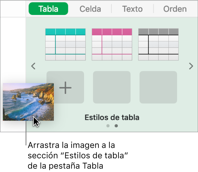 Al arrastrar una imagen hasta los estilos de tabla se crea un nuevo estilo.