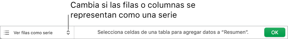 Menú desplegable para seleccionar si las filas o las columnas se representan como series.