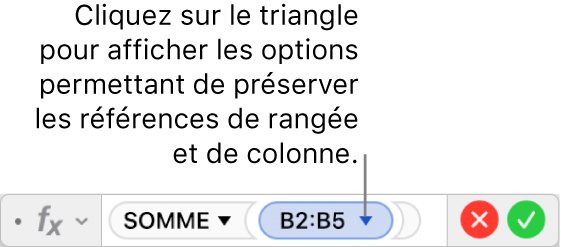 Éditeur de formules indiquant comment conserver la rangée et la colonne d’une référence d’un intervalle de valeurs.