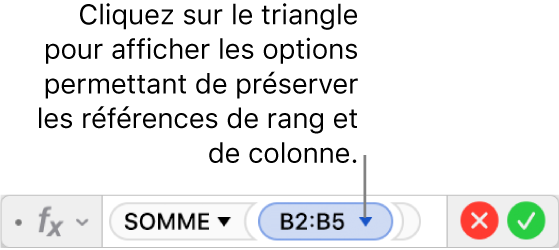 Éditeur de formules indiquant comment conserver le rang et la colonne d’une référence d’un intervalle de valeurs.