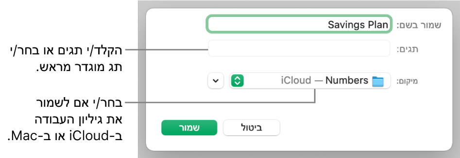 תיבת הדו-שיח ״שמור בשם״.