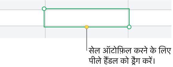 पीले हैंडल वाले चुने गए सेल का उपयोग आप सेल को ऑटोमैटिकलीभरण के लिए ड्रैग कर सकते हैं।