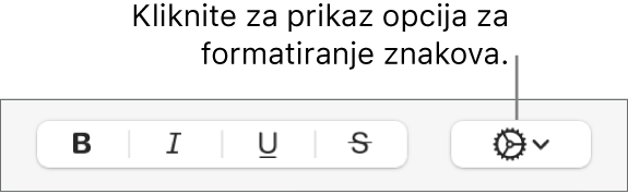 Tipka Napredne opcije pokraj tipki Podebljano, Kurziv, Podcrtavanje i Precrtavanje.