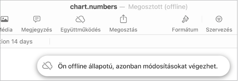 Figyelmeztetés a képernyőn: „Offline módban van, de folytathatja a szerkesztést”.
