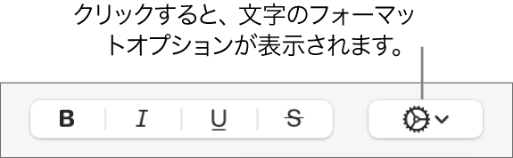 「ボールド」、「イタリック」、「アンダーライン」、および「取り消し線」ボタンの隣にある「詳細オプション」ボタン。