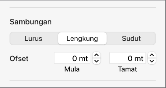 Kawalan Sambungan dengan Lengkung dipilih.