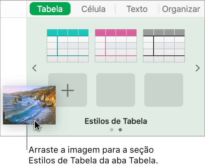 Arrastando uma imagem para os estilos de tabela para criar um novo estilo.