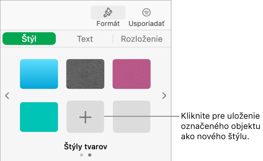 Záložka Štýl postranného panela Formát so štyrmi štýlmi obrázkov, tlačidlom Vytvoriť štýl a prázdnym vzorovým štýlom.