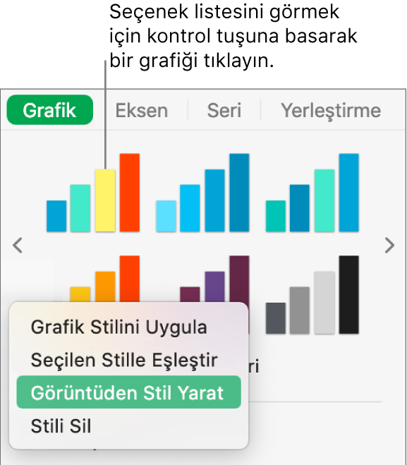 Grafik stili kestirme menüsü.