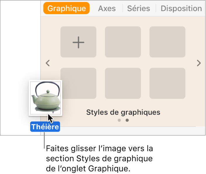 Opération consistant à faire glisser une image vers la section Styles de graphiques de la barre latérale en vue de créer un nouveau style.