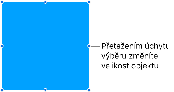 Objekt s modrými body po obvodu, pomocí nichž lze měnit jeho velikost