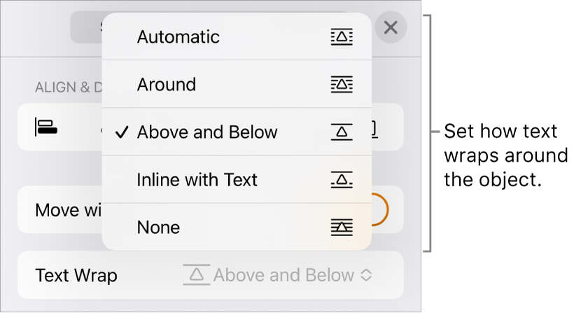 The Test Wrap controls with settings for Automatic, Around, Above and Below, Inline with Text and None.