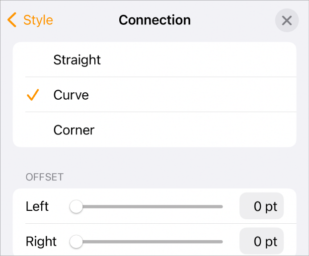 The Connection controls with Curve selected.