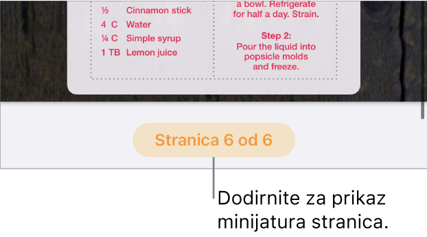 Otvoreni dokument s tipkom broja stranica u sredini na dnu zaslona.