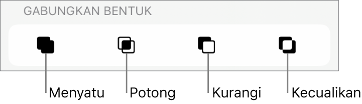 Tombol Menyatu, Potong, Kurangi, dan Kecualikan di bawah Gabungkan Bentuk.