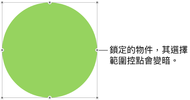 鎖定的物件顯示變暗的選擇範圍控點。