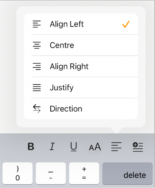 The Format bar with controls for indenting text and aligning paragraphs.