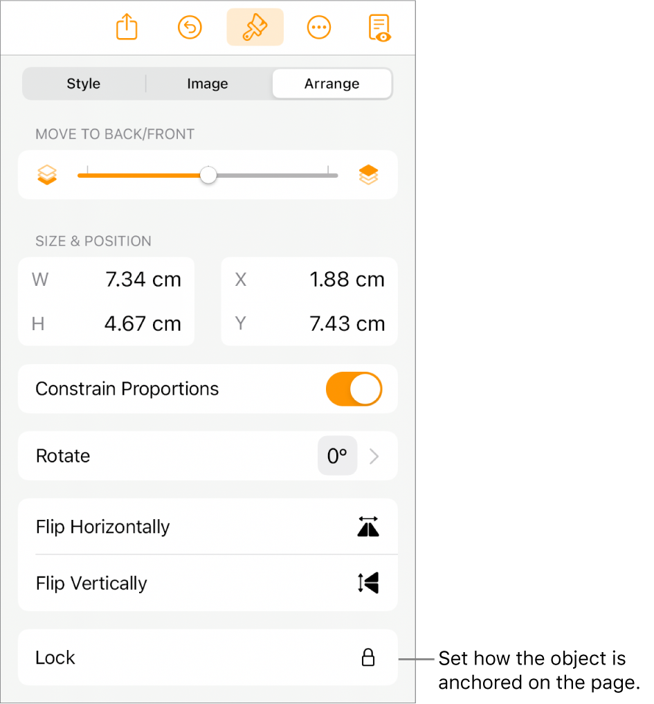 The Format controls with the Arrange tab selected and controls for Move to Back/Front, Move with Text and Text Wrap.