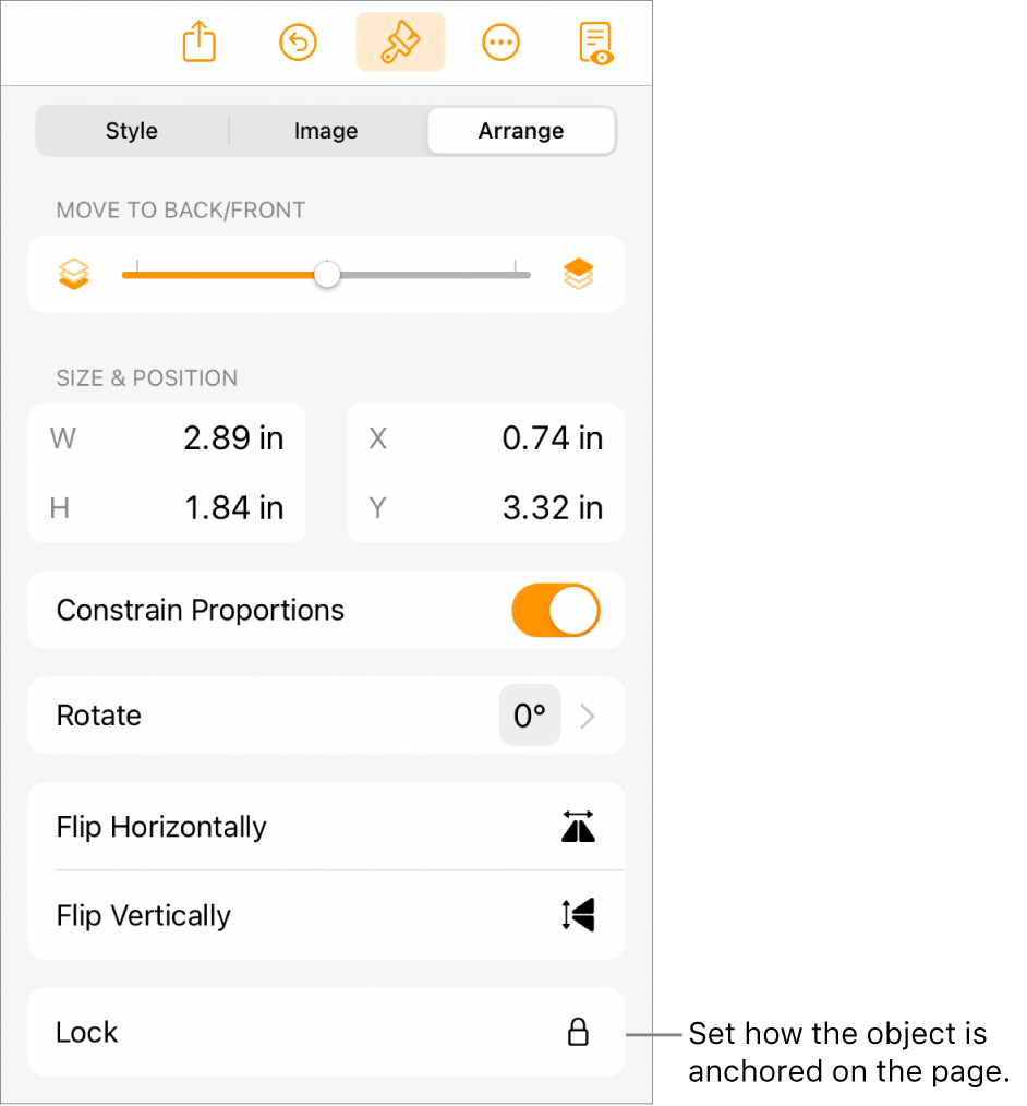 The Format controls with the Arrange tab selected and controls for Move to Back/Front, Move with Text, and Text Wrap.