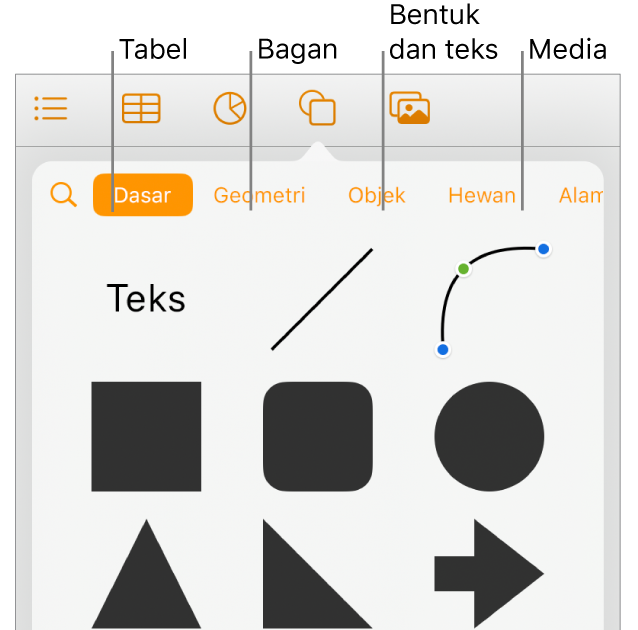 Tombol objek di bagian atas menu Sisipkan Objek.