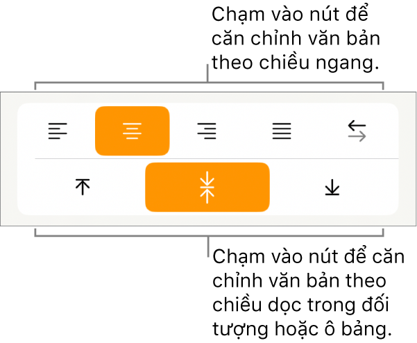 Các nút căn chỉnh theo chiều ngang và chiều dọc cho văn bản.