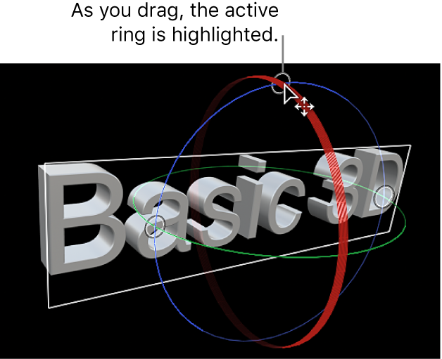 Der Viewer mit 3D-Titel und On-Screen-Steuerelementen für den Rotationsring