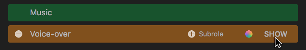 Eine eigene Rolle im Rolleneditor mit einer Taste „Subrollen anzeigen“ rechts neben dem Namen der Rolle