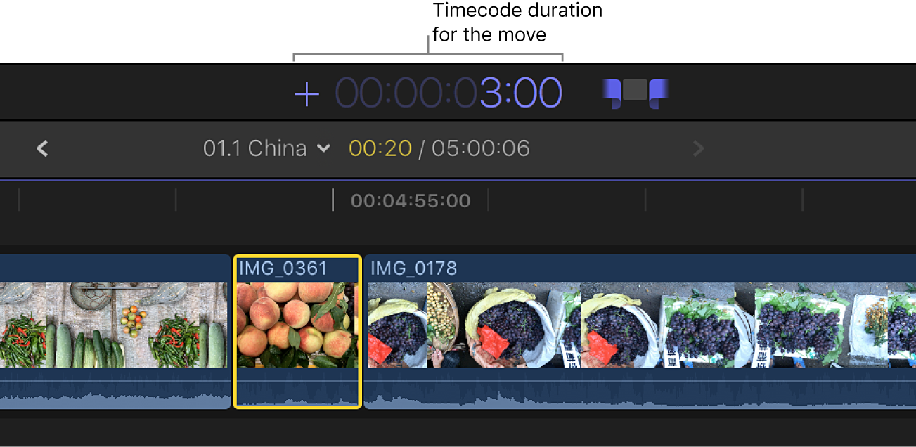 Die Timecode-Anzeige mit einer eingegebenen Timecode-Dauer