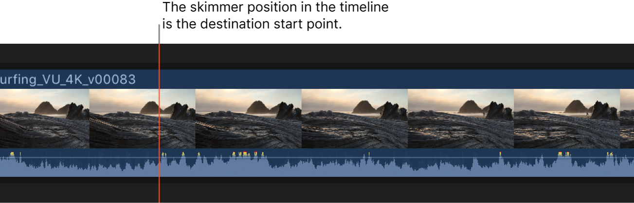 The skimmer positioned on a clip in the timeline