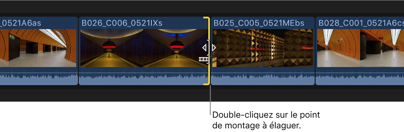 Un point de montage sélectionné dans la timeline