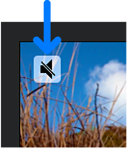 Das Symbol „Stumm“ in der Ecke eines Clips in der Timeline
