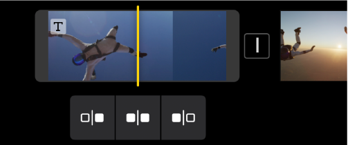ตัวชี้ตำแหน่งวางตำแหน่งอยู่บนคลิป พร้อมกับเครื่องมือแบ่งที่ด้านล่าง