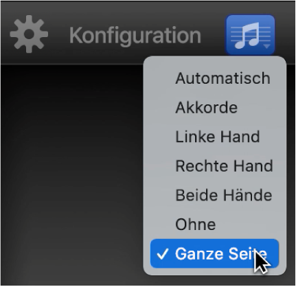 Auswählen von „Ganze Seite“ im Einblendmenü