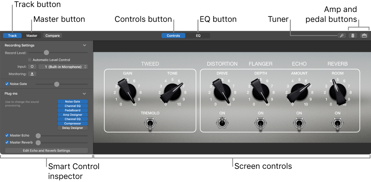 Smart Controls pane open, showing screen controls and menu bar.