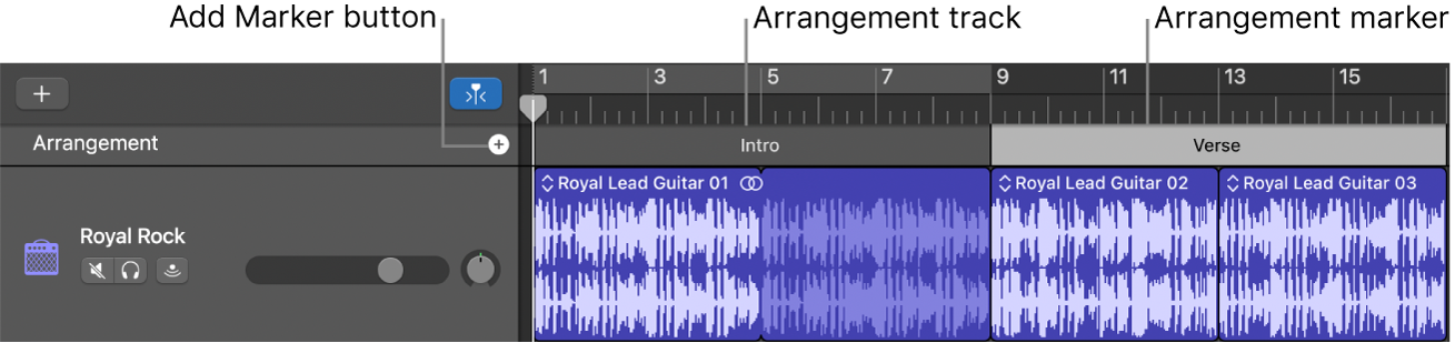 Arrangement track showing Add Marker button and Arrangement region.