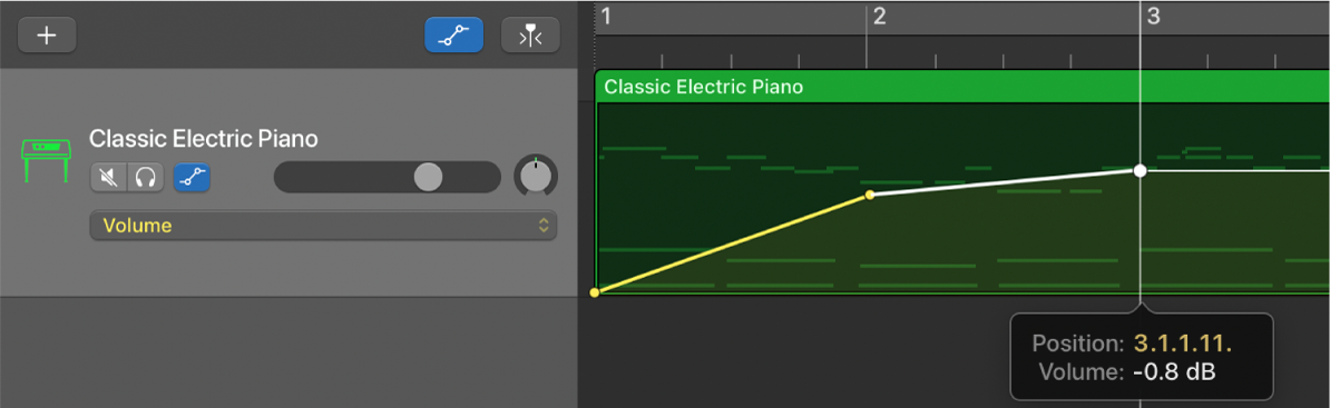 Showing volume automation control points.