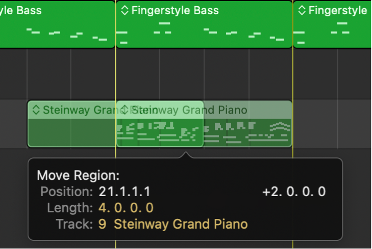 Tracks area showing moving a region using alignment guides.