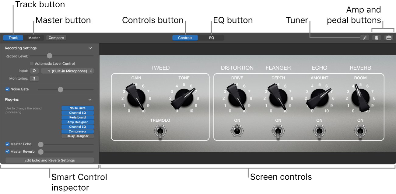 Smart Controls pane open, showing screen controls and menu bar.