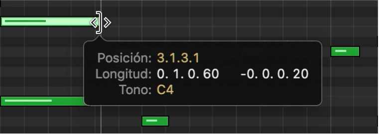 Se está redimensionando una nota en el editor de teclado.