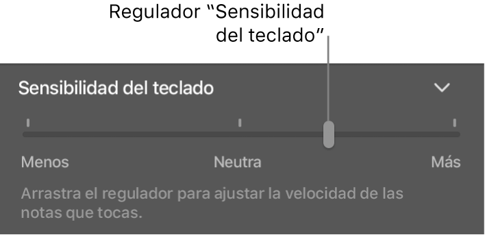 Regulador “Sensibilidad del teclado” en el inspector de Smart Controls.