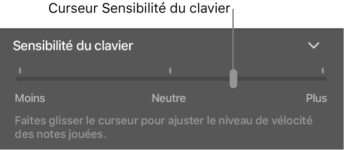 Curseur Sensibilité du clavier dans l’inspecteur Smart Controls.