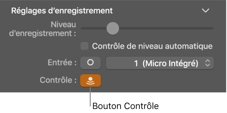 Bouton Contrôle de l’entrée dans l’inspecteur de Smart Controls.