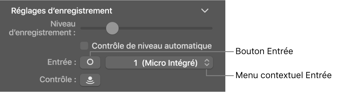 Bouton d’entrée et menu contextuel dans l’inspecteur Smart Controls.