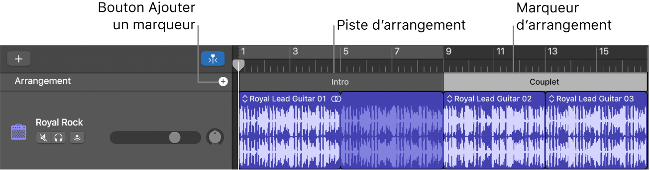 Bouton Ajouter un marqueur et zone d’arrangement sur la piste d’arrangement.