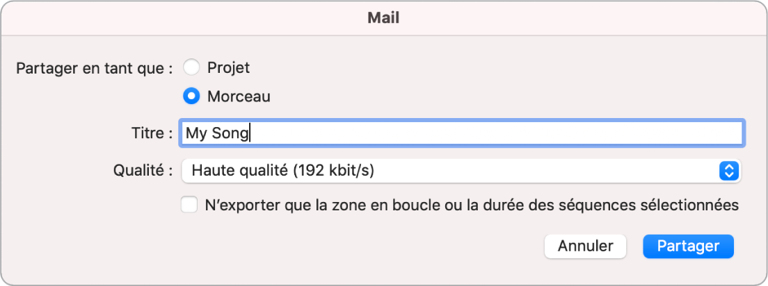 Zone de dialogue Mail Drop.