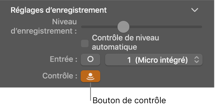 Bouton Contrôle de l’entrée dans l’inspecteur de Smart Controls.